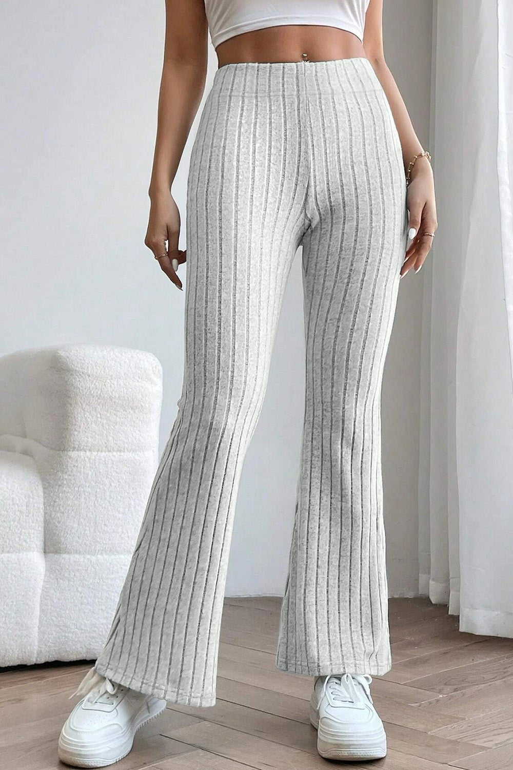 Only ribbed wide leg pants in cream | ASOS